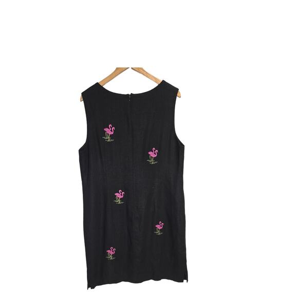 Ultra Dress Midi Linen Embroidered Flamingo's Black Dress Size 16" - Picture 3 of 4